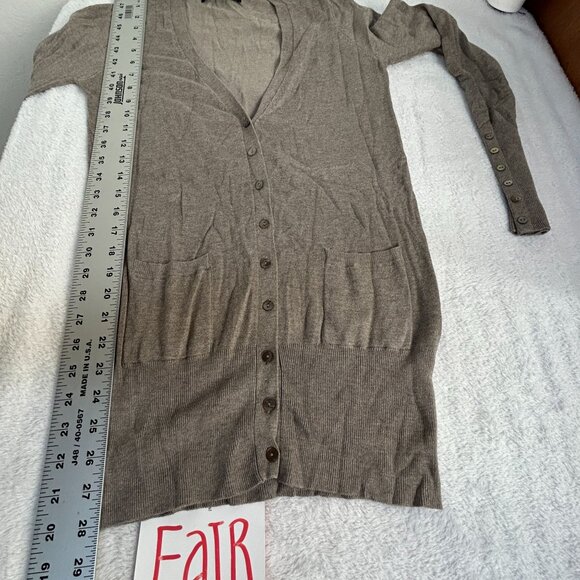 Zara Women Long Taupe Button-Down V-Neck Cardigan Sweater Medium Pockets Casual - Picture 6 of 6